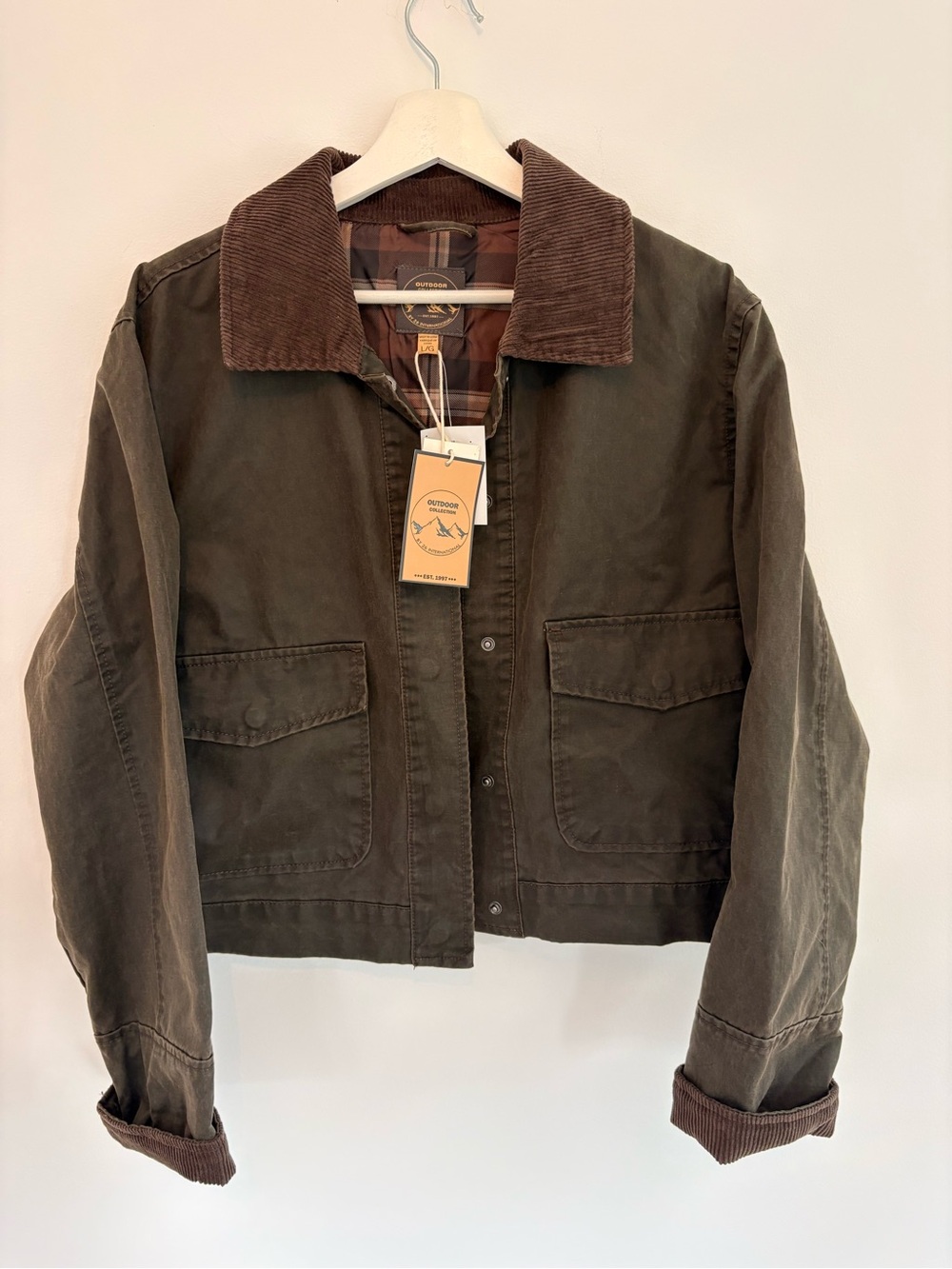 26 International Olive Green Utility Jacket with Brown Corduroy Collar